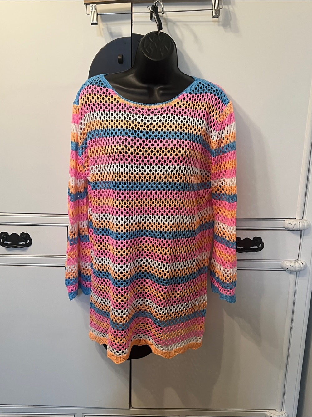 Striped Open-Knit Lt weight cover up
